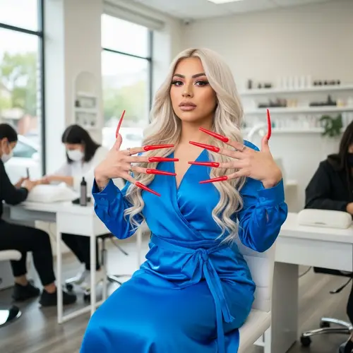 Stunning Long Red Nails and Glam Makeup Look