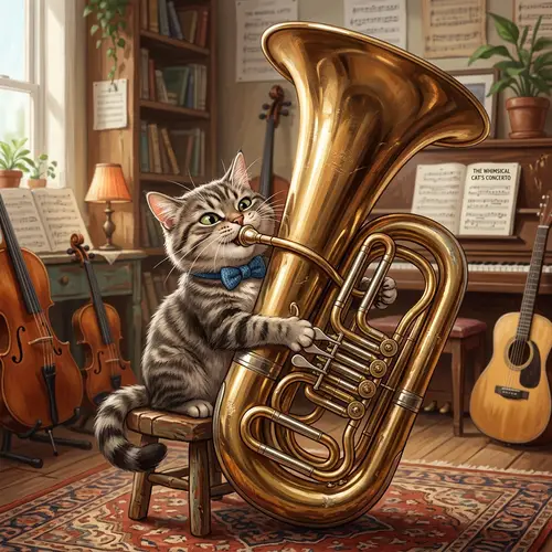 Adorable Cat Playing a Tuba: A Whimsical Scene