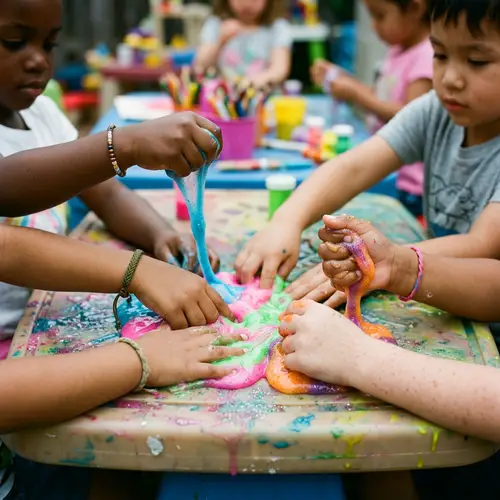 Diverse Group of Children Playing with Vibrant Slime