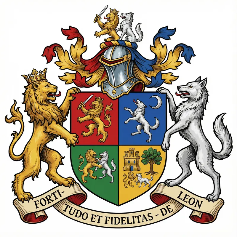 De Leon Family Crest: Lion & Wolf Design
