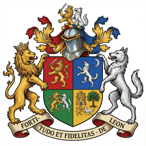 De Leon Family Crest: Lion & Wolf Design