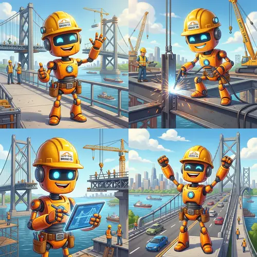 Friendly Robot Mascot for Bridge Construction