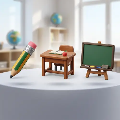 Education Icon Set: Pencil, Desk & Blackboard | 3D Icons