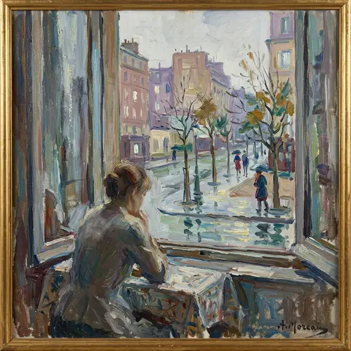 Melancholic Window View: Impressionist Art