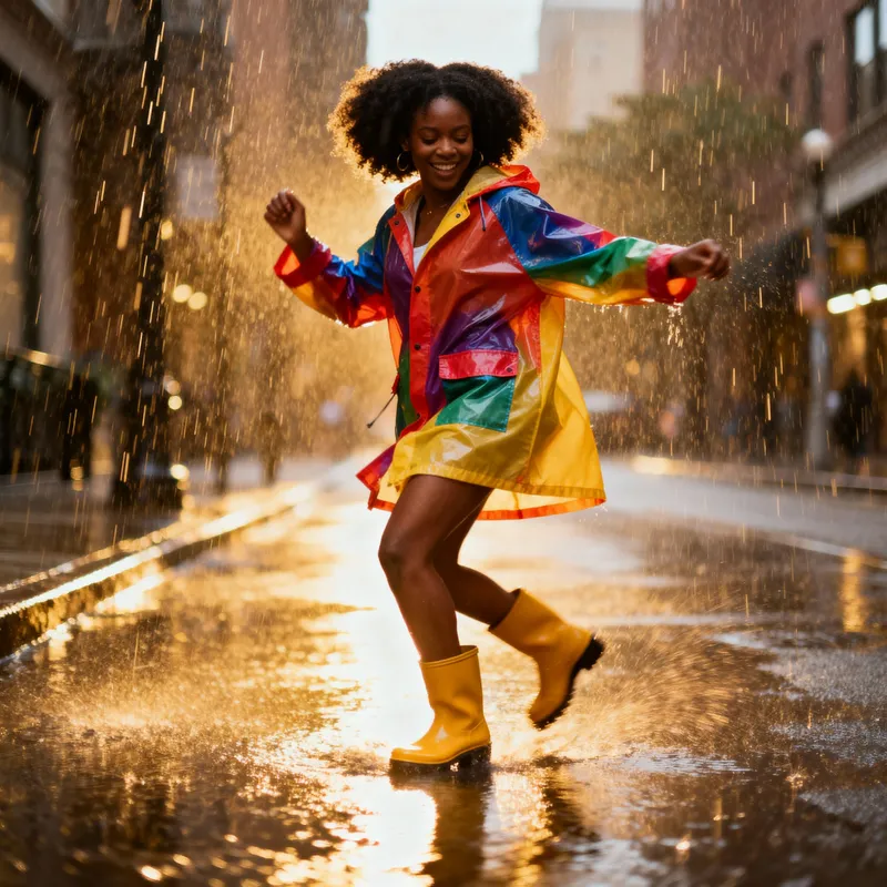 African American Woman Dancing in the Rain