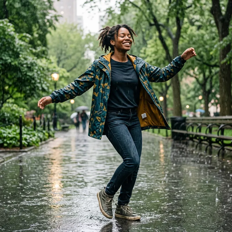 African American Woman Dancing in the Rain
