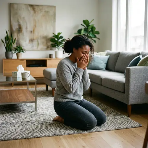Emotional Moment: African American Woman in Living Room