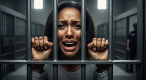Fearful Woman in Jail - A Powerful Image