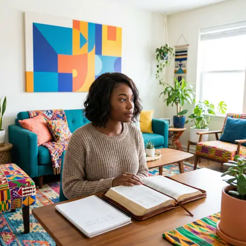 Beautiful African American Woman Studying the Bible