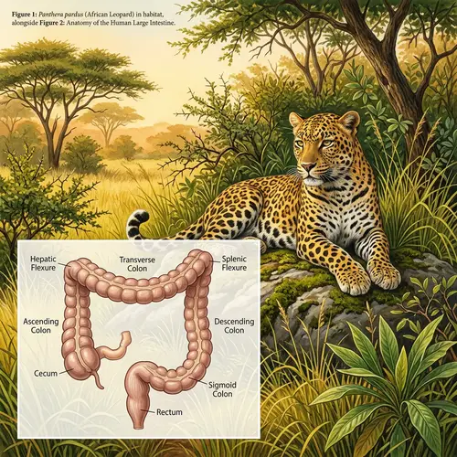 Detailed Leopard and Colon Illustration in African Landscape