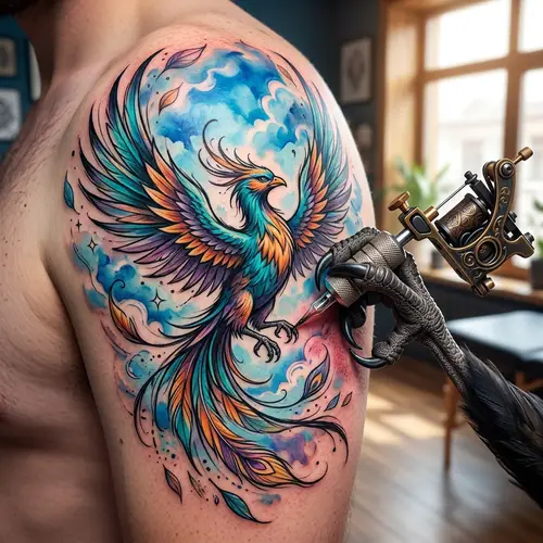 Vibrant Bird Tattoo Design | Fantasy Watercolor Art