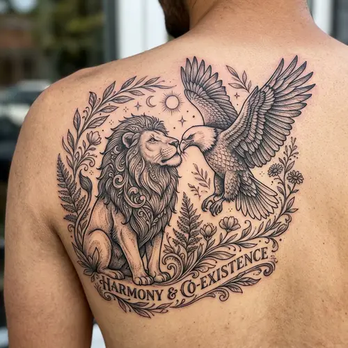 Lion and Bird Tattoo Design