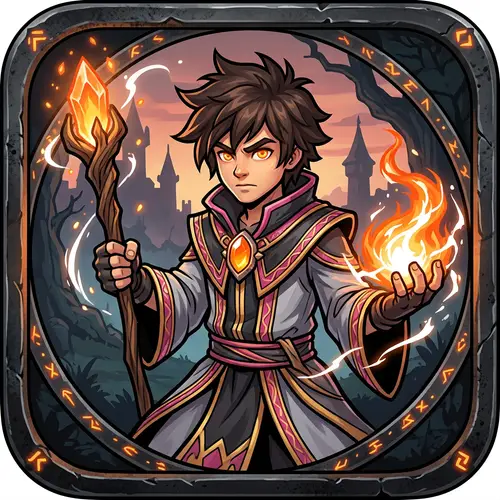 Young Fire Wizard Icon for Fantasy Enthusiasts