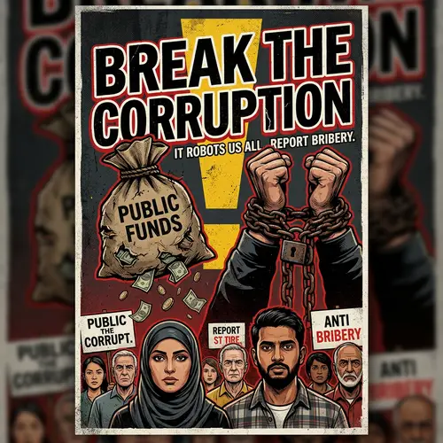 Anti-Corruption Poster with Symbols and Urgency