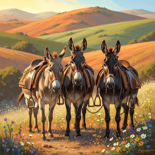 Noble Donkeys in a Serene Landscape