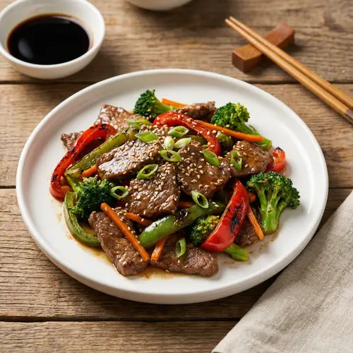 Succulent Asian Beef Stir-Fry: Flavorful Ingredients & Colorful Presentation