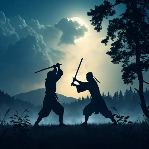 Ancient Warriors Sword Battle Silhouette