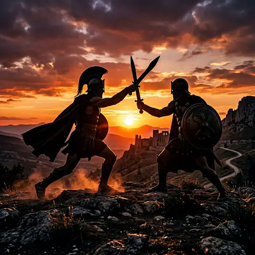 Ancient Warriors Sword Battle Silhouette