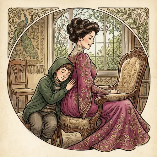 Art Nouveau Style Sketch of Young Man and Woman