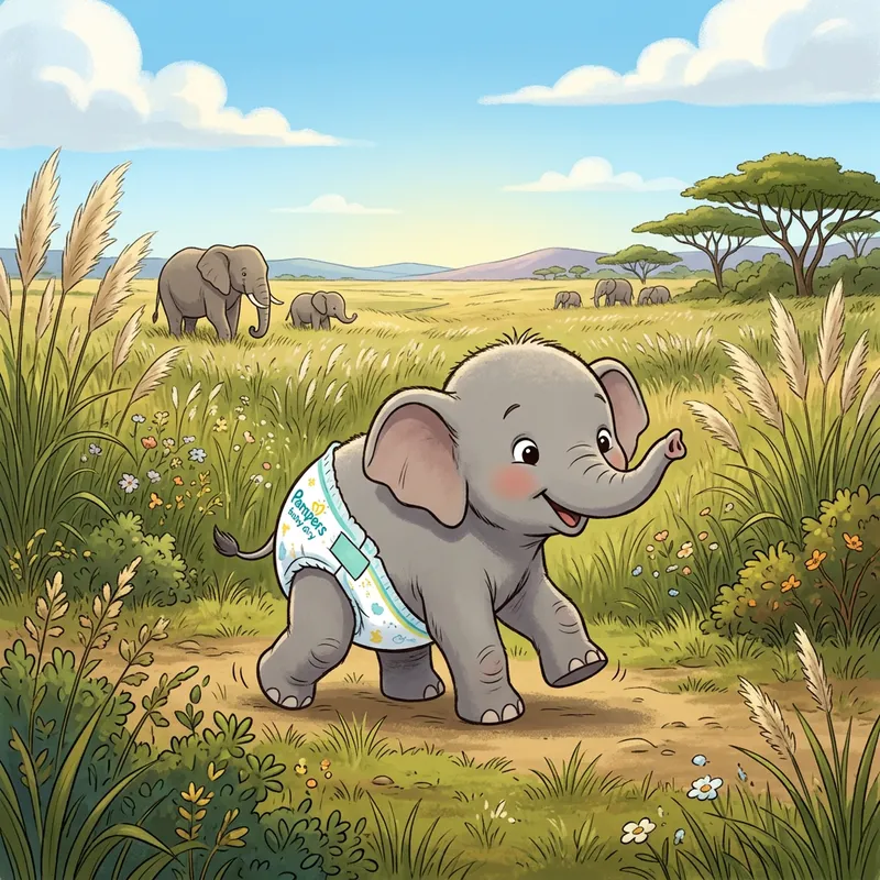 Pampers Baby Dry Diapers for Newborn Elephant | Cute Cartoon Image