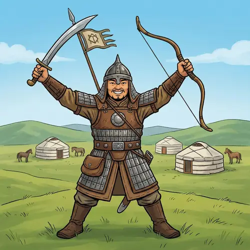 Mongolian Warrior on Steppe: Cartoon Art
