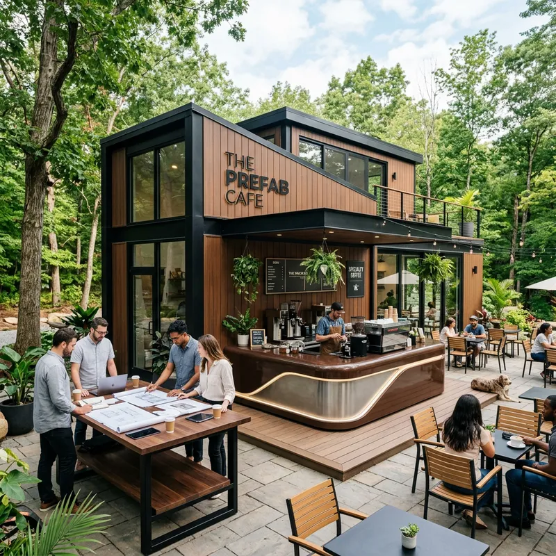 Modern Outdoor Coffee Shop Design in Brown Shades Modern Outdoor Coffee Shop Design in Brown Shades