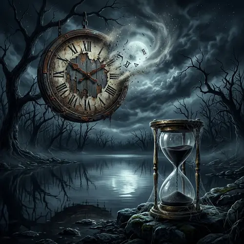 Eerie Time Wallpaper with Clock and Hourglass | Dark Atmosphere