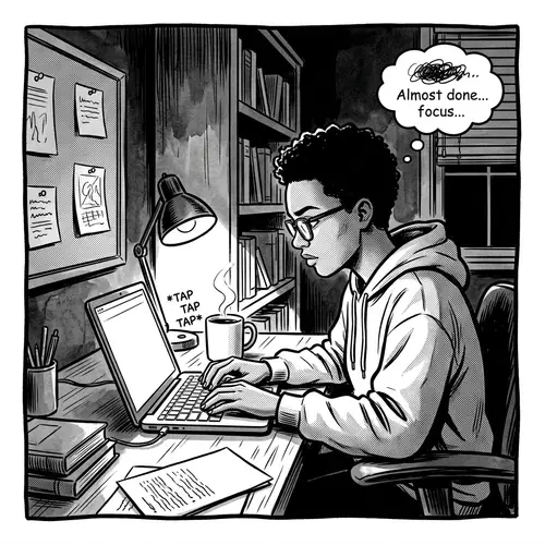 Creative Black & White Comic of a Laptop User