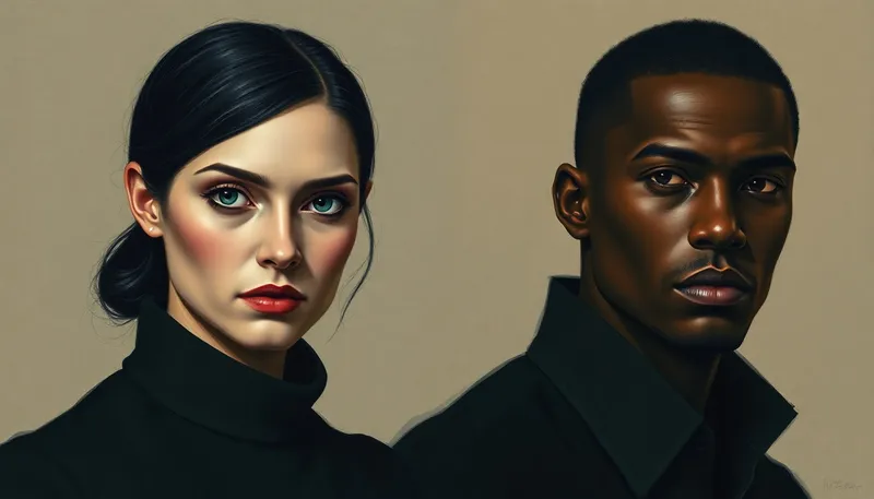 Serious Portrait of a Woman and Man in Oil Painting Style Serious Portrait of a Woman and Man in Oil Painting Style