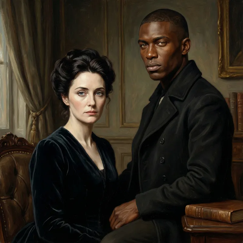 Serious Portrait of a Woman and Man in Oil Painting Style