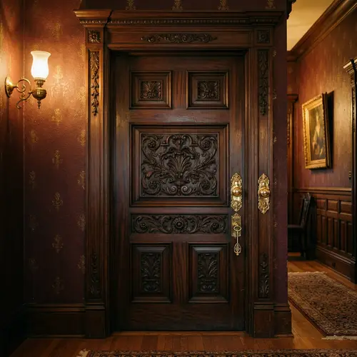 Dark Mahogany Carved Interior Door - Late 1800s Style
