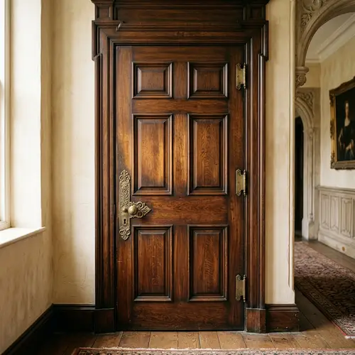 Classic Vintage Interior Door with Brass Doorknob | Rich Wood Finish