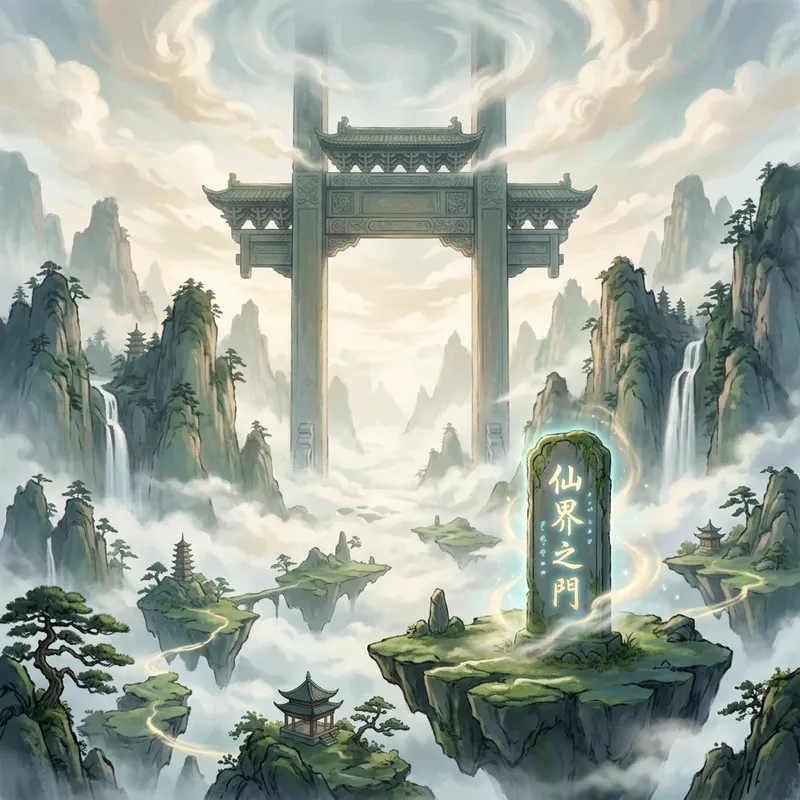 Epic Giant Gate Amidst Floating Islands - Fantasy Art