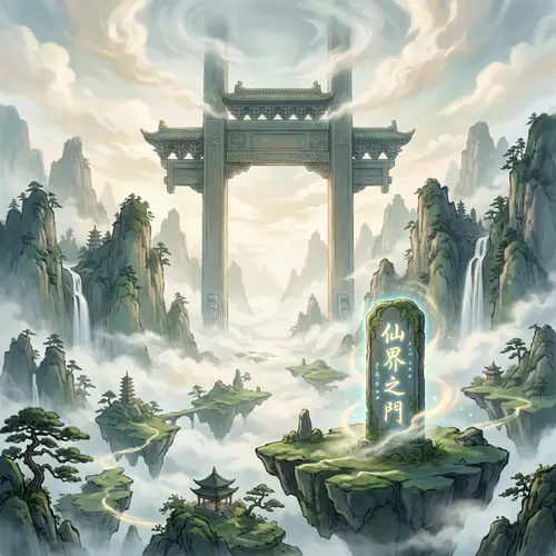 Epic Giant Gate Amidst Floating Islands - Fantasy Art