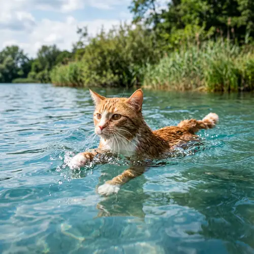Cat Swimming - Cute Feline Enjoying a Swim