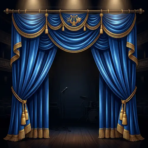 Luxurious Blue Stage Curtain Illustration