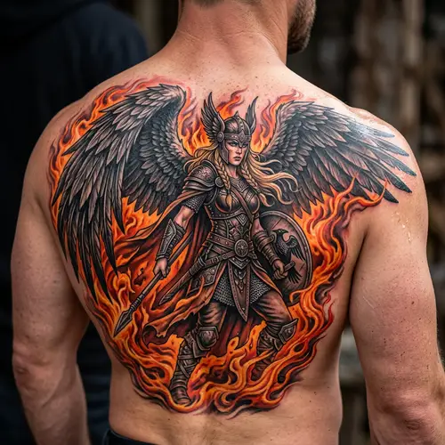Stunning Valkyrie Tattoo Design with Flames
