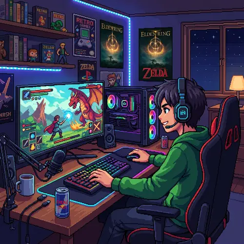 Pixel Art Person Playing Gaming PC