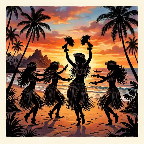 Silhouette Drawing of Polynesian Women