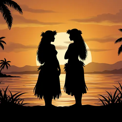Silhouette Drawing of Polynesian Women