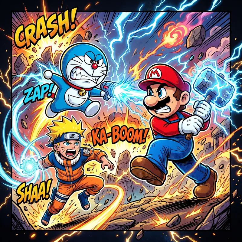 Epic Animated Showdown: Bart Simpson, Doraemon & Mario Bros Clash