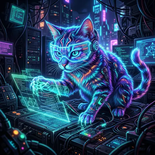 Alien Hacker Cat - Digital Art
