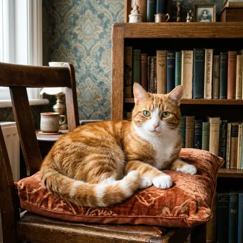 Orange and White Striped Cat on Plush Cushion