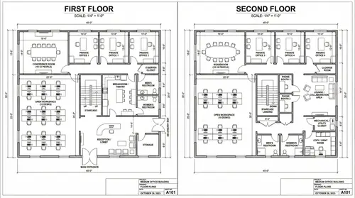 Professional 2D Floor Plans for Two-Story Offices
