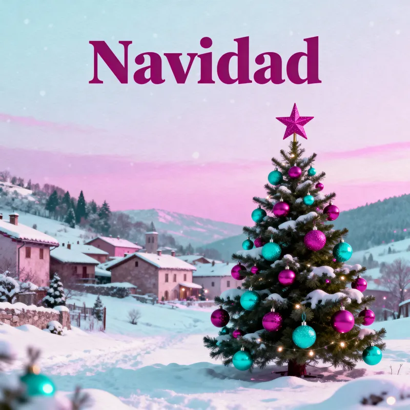 Christmas Card in Magenta and Turquoise Colors
