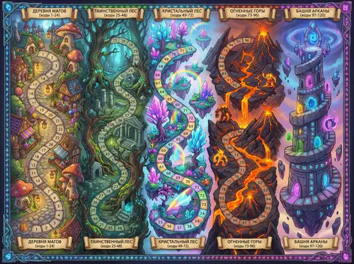 Magical 120-Move Game Board with 5 Locations