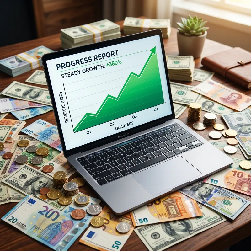 Green Chart on Laptop | Financial Success Visualization Green Chart on Laptop | Financial Success Visualization