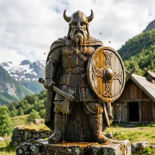Majestic Viking Warrior Statue Carved from Stone