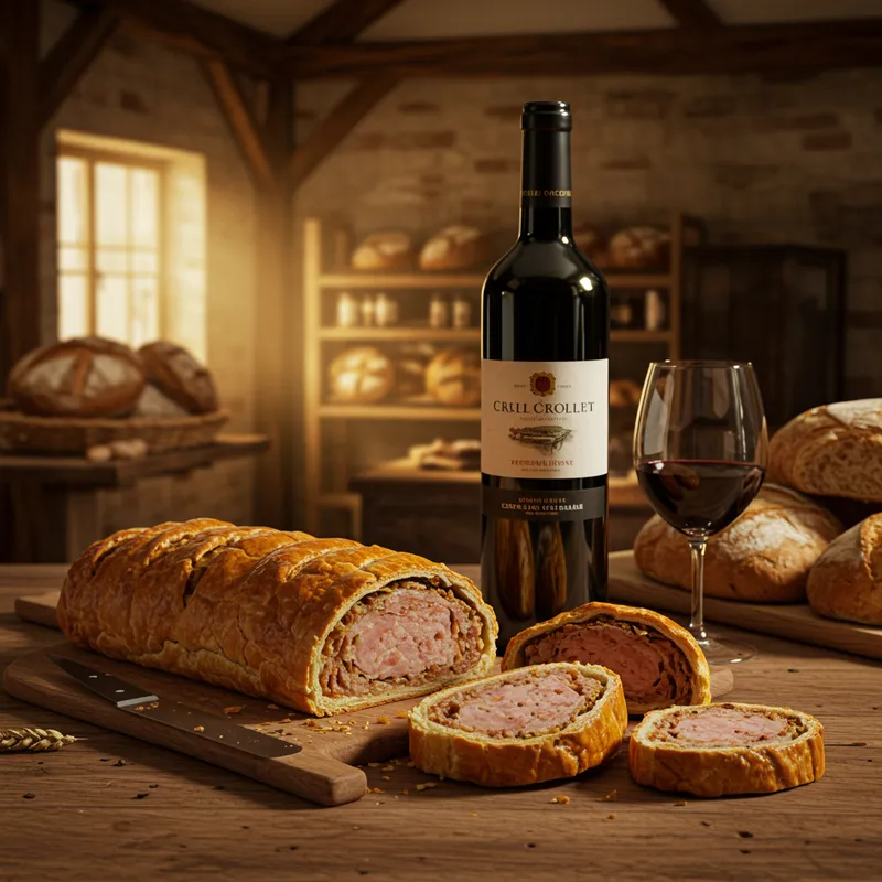 Saucisson Bread and Wine in a Rustic Bakery Saucisson Bread and Wine in a Rustic Bakery