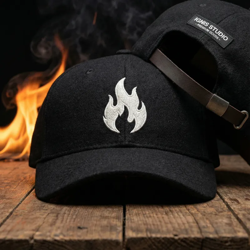 Premium Black Cap with White Flame Logo